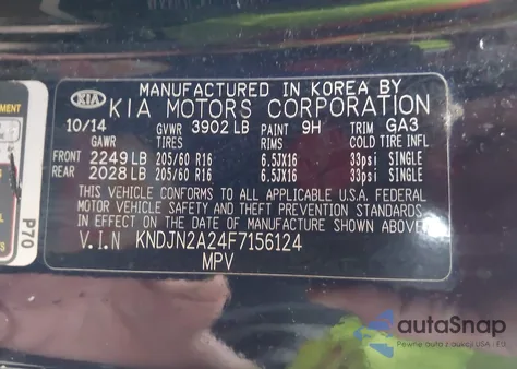 2015 Kia Soul из США, поврежденный, VIN KNDJN2A24F7156124